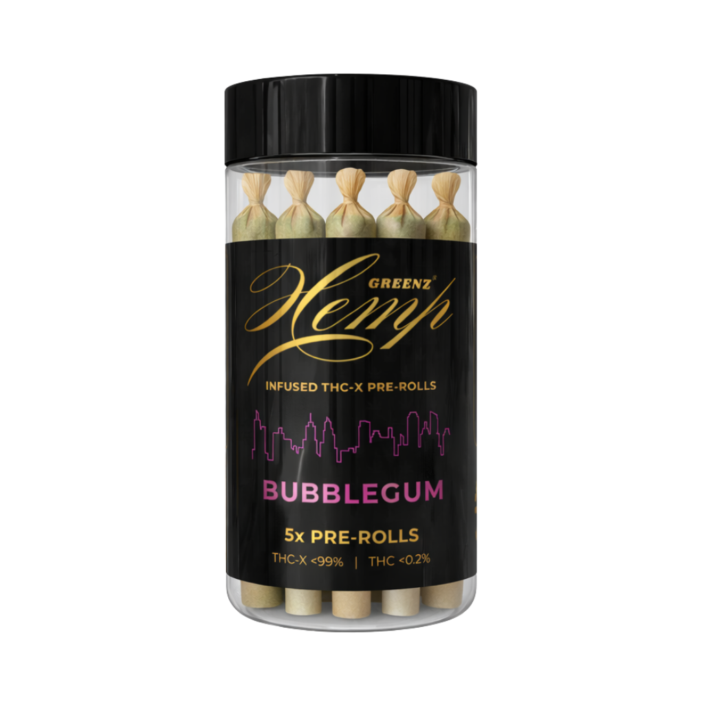 Greenz Hemp Infused THC-X Pre-Rolls Bubblegum 5x Pre-Rolls
