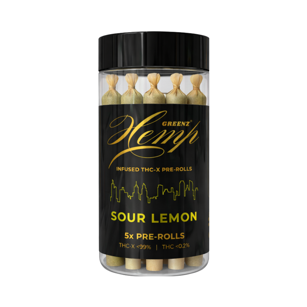 Greenz Hemp Infused THC-X Pre-Rolls Sour Lemon 5x Pre-Rolls